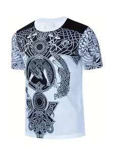 Men's Fashion Wolf Totem 3D Digital Print T-Shirt, Casual Comfortable Short Sleeve Pullover, Summer Outdoor Clothing