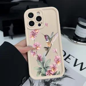 Case foriPhone 16 Pro Max 15 Plus 14 13 12 11 XR E XS Vintage Hummingbird Collecting Nectar Printed Full Coverage Armor Lens Protect Anti-Scratch Rugged Softcase for Girl