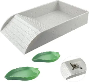 3 count Tortoise  Dish with Ramp and Tortoise Water Bowl,Gray Reptile Water Bowl,Reptile Water Dish Amphibians Habitat,Reptile Water Bowl for Turtles,Horned Frogs and Lizards