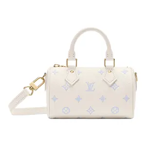 Louis Vuitton Nano Speedy Handbag for Women – Monogram Grain Leather with Gold-Tone Hardware, White and Blue
