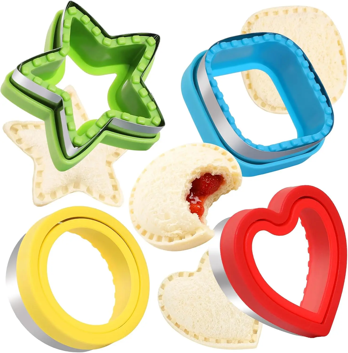 Sandwich Cutter and Sealer,Set of 4 Bread Sandwich Decruster Pancake Maker DIY Cookie Cutters for Kids Bento Box,Round Heart Star Square Shapes Sandwich Decruster Press Mold