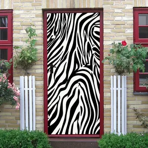 2pcs Zebra Print Decorative Door Wall Sticker Self Adhesive Removable Vinyl Art Mural for Home Living Room Bedroom Office Decoration Modern Animal Pattern Peel and Stick Wallpaper Decal Easy to Apply