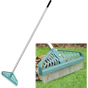 Artificial Turf Rake with Adjustable Steel Handle from 32 to 61 Inch, Durable Artificial Grass Rake, Turf Brush for Cleaning , Large Fallen Leaves and  Grass from Artificial Turf