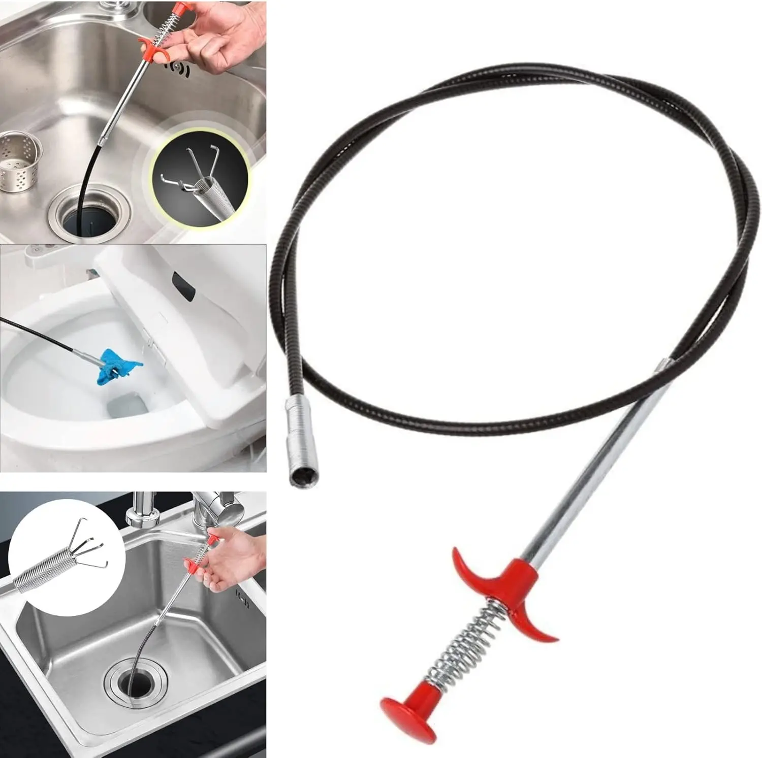 Toilet Snake Drain Clog Remover, Spring-Action Claw Toilet Auger, 79/118 Inch Grabber Pickup for Hair Removal, Sink & Shower Clog Cleaner