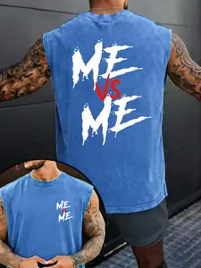 Summer Men's Letter Round Neck Sleeveless T-Shirt, 100% Cotton Back Vest, Outdoor Street Casual Style Fashion