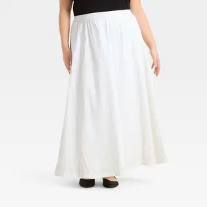 Women's Maxi Picnic A-Line Skirt - A New Day White XXL