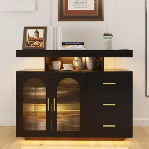 Lvifur Coffee Bar Cabinet with Storage, Buffet Sideboard with RGB Light, Modern Coffee Bar Table with Charging Station