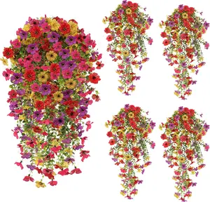 Artificial Hanging Flowers 4PCS/8PCS - UV Resistant Faux Silk Plants for Outdoor Planter Porch Patio Decor Multicolour Summer Decoration ceiling climber la land 3-Tier Plant plant Simulation