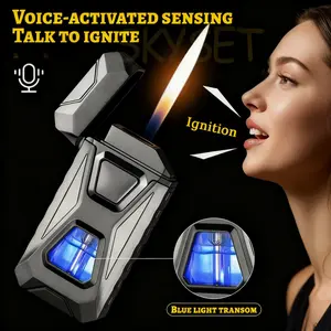 (Butane  Gas Not Included)Smart Voice Control Lighter , Type-C Rechargeable Dual Flame Lighter , Adjustable Windproof Lighter for Candle, BBQ & Camping , Gift Box Packaging mechanical  lighter