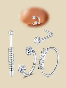18G Horseshoe Nose Ring, Cubic Zirconia Nose Ring, Rhinestone Nose Ring, Stainless Steel Heart-Shaped Tragus Cartilage Earrings, Ear Helix Jewelry, Double Gemstone Nose Piercing Jewelry for Women, Body Piercing Jewelry