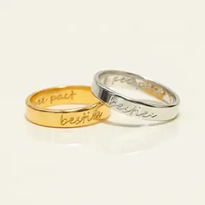 Custom Handwriting Engraved Ring 4mm; Personalized Name & Coordinates