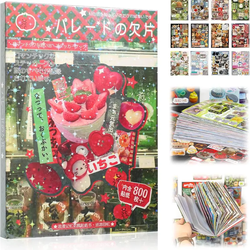 Japanese Retro Manga Scrapbooking Sticker Books 45 Sheets of Romantic Memory Series Comic Books Style Material Decoration Stickers - 800+ Designs in 1 Book