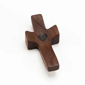 Cross My Heart/Encouragement Gift Wooden Pocket Stress Fidget Cross Wood Christian Religious Gift(Black 2pcs)