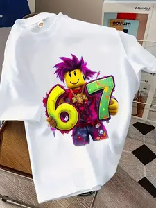 Boys' Casual Summer Short Sleeve T-Shirt, Colorful Animal Pattern Design, Loose-Fitting Tee for Outdoor Wear