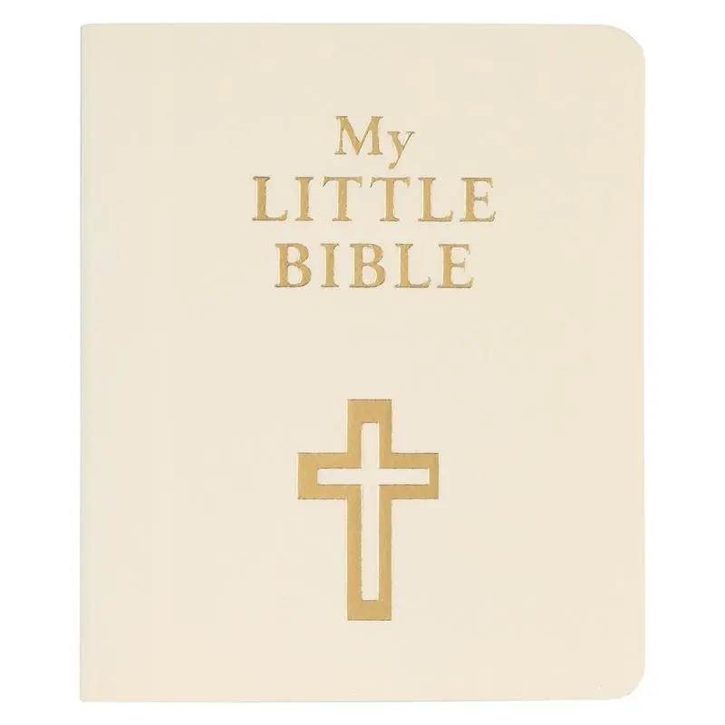 KJV Soft Cover English Bible, 2" Standard Edition, 1769 Classic KJV Text, Key Verses From OT & NT Books, 2"x2.5" Tiny Palm-Size OT NT Scripture, White with Gold Foil Cover Accents, 64 Pages, Back-of-Booklet Details, for First Communion Ministry Outreach