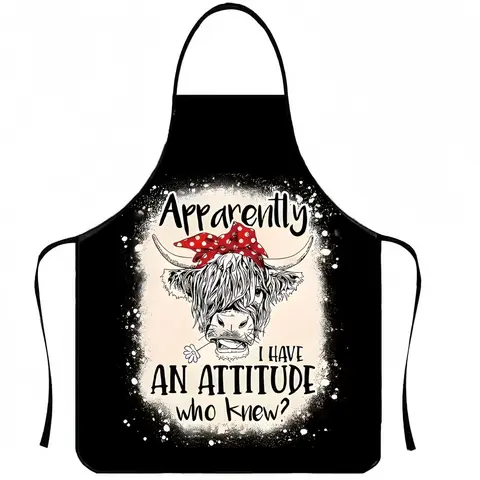 Cute Highland Cattle & Chicken Print Kitchen Apron, Apron for Man & Woman,Gift for Daughter& Mother&Wife,Nails Design Tool,Nail Tech,Christmas Gift,Kitchen Essential,Garden Tool,﻿Cleaning Tool, Gag Gift Apron