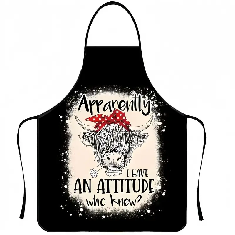 Cute Highland Cattle & Chicken Print Kitchen Apron, Apron for Man & Woman,Gift for Daughter& Mother&Wife,Nails Design Tool,Nail Tech,Christmas Gift,Kitchen Essential,Garden Tool,﻿Cleaning Tool, Gag Gift Apron