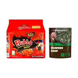 Samyang Buldak Seaweed Soup Ramen Combo Pack - Spicy Korean Fire Chicken Noodles 5-Pack (700g) + Ottogi Korean Seaweed Soup (500g) - Viral TikTok Food Challenge & Mukbang Favorite