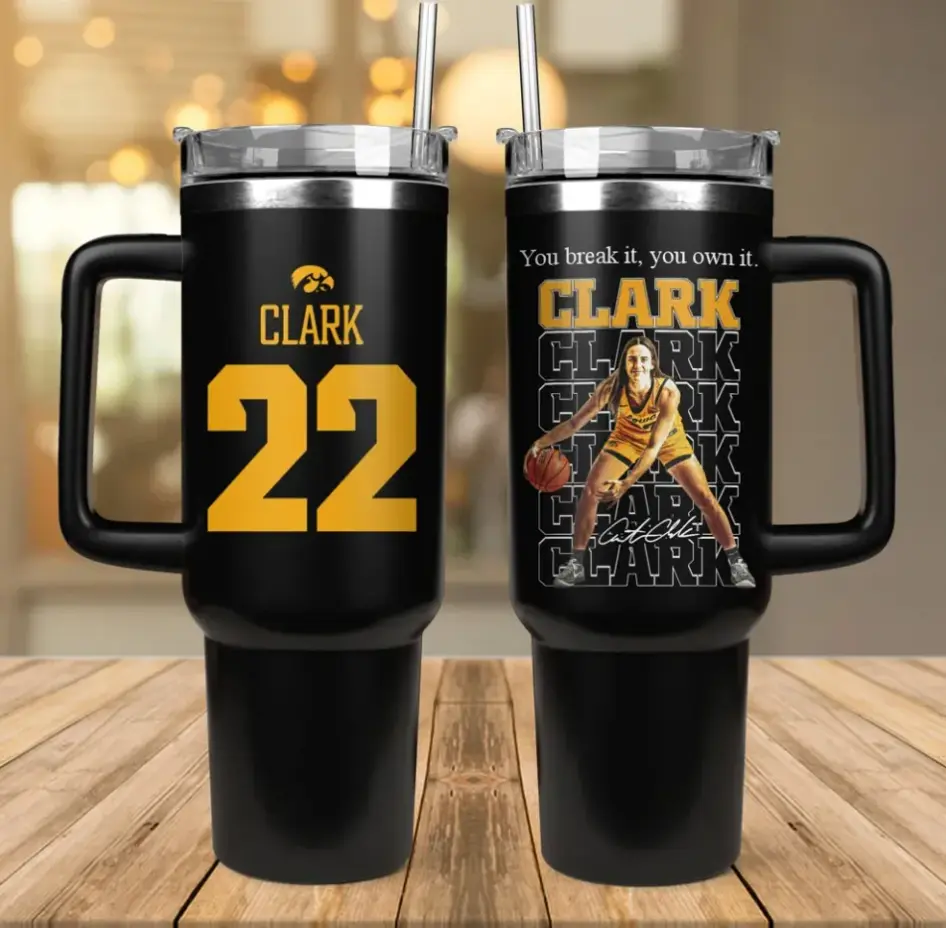 [Gift Box & Straw] Caitlin Clark 40oz Stainless Steel Tumbler with Handle, Double Wall Vacuum Insulated Travel Mug, Basketball Fan Travel Cup, Fits Car Cup Holder, Sports Fan Gift