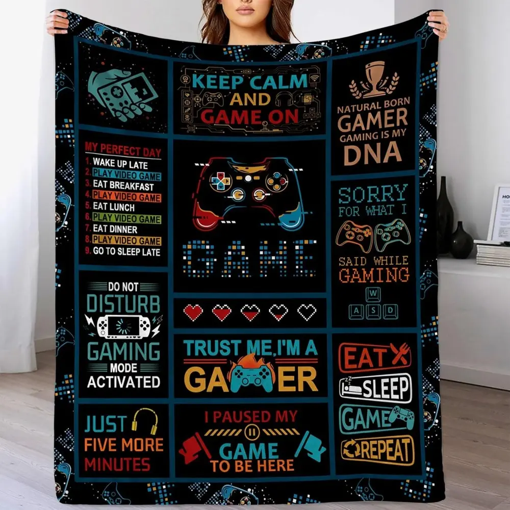 Gaming Blanket Game Flannel Throw Blanket for Adult Gamer Blanket for Teen Boy Soft Plush Game Lover Theme Blankets Room Decorative Blankets for Kids Gamers Cozy Throw Blanket Soft Comfy Blanket