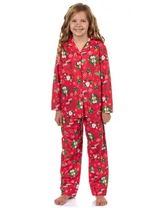 Elf Pajamas Kids I Know Him Coat Front 2-Piece Flannel Lounge Sleep Set