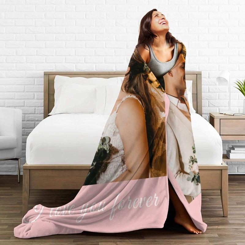 BARLEY ONE Click “Shop Chat”, Send Photos, Custom Photo Blankets, These Personalized Photo Blankets are Made of Soft Wool and Lambskin, Perfect for Weddings, Mother's Day, Father's Day, Valentine's Day Gift, Various Styles Available