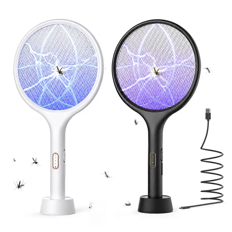 ZEEEGY 2-in-1 Automatic & Manual Mode 4000V Rechargeable Electric Fly Swatter Bug Zapper Racket - 1500mAh Battery, Purple UV Light, Safe Mesh, 59-in USB Charging Cable, Anti-Pest for Kitchen, Bedroom, Indoor/Outdoor Use