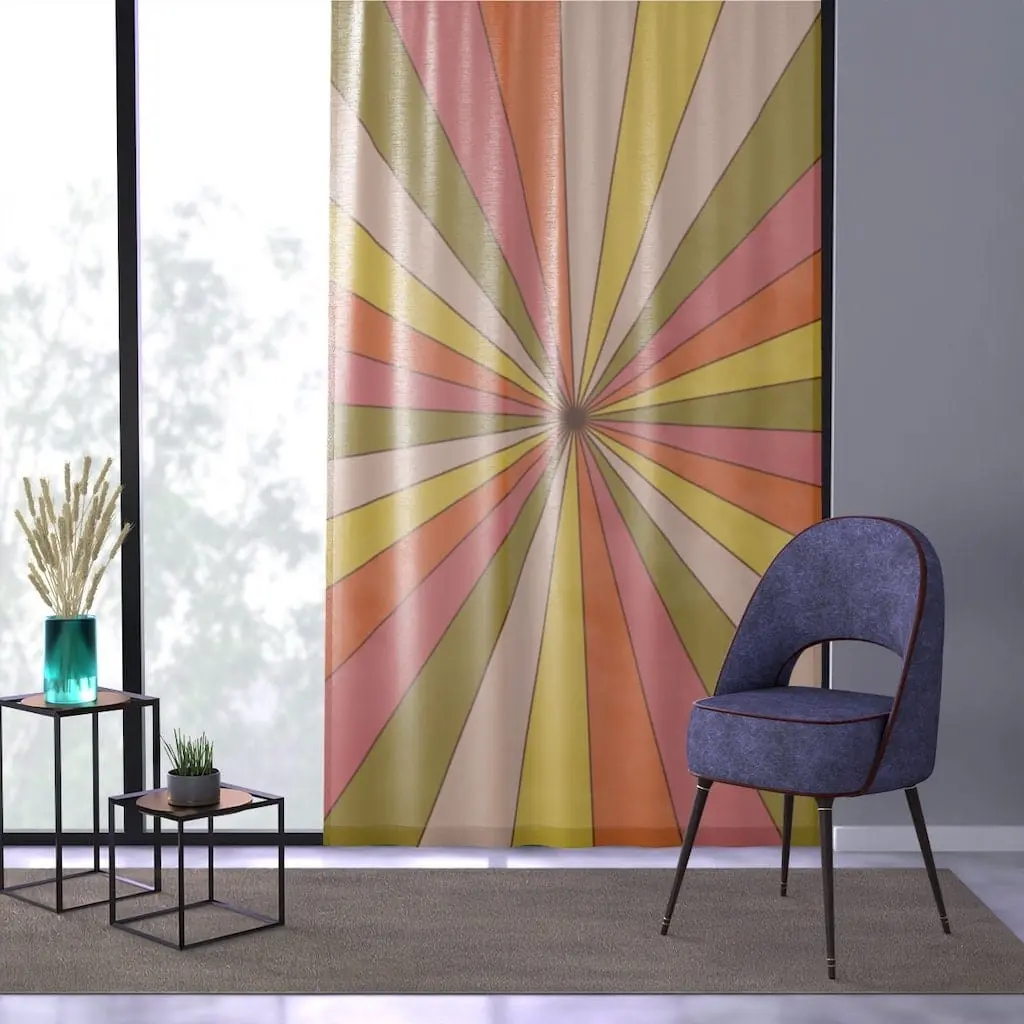 Mid Century Modern, Retro Curtains, 70's Sunburst, Green, Pink, Yellow, Orange, SHEER Mid Century Modern Window Curtain