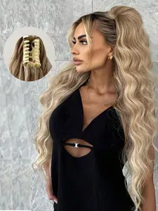 28 Inch Long Blonde Ponytail Extension, Natural Fluffy Hairpiece for Women, Synthetic Hairpiece for Daily Use