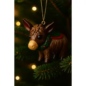 Nellie Ornament - Adorably Naughty Resin Christmas Donkey with Wreath Ornament from Oliver the Ornament Series