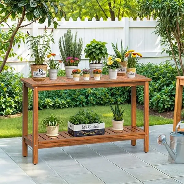 48'' Console Table - Hardwood, Large-Format, Spacious End Table for Entryway, Sofa Side Use, with 2 Storage Shelves Organizer, Hardwood End Tables, Large-Format End Tables