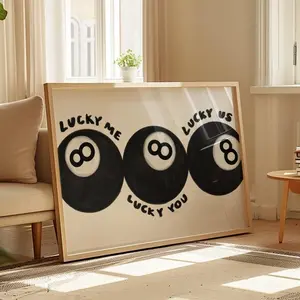 Lucky Me Lucky You, 8 Ball Wall Art, Vintage Decor, Playful Retro Print, Billiards Bar Cart Art, Cool Apartment Decor