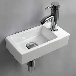 Small Wall Mounted Rectangle Ceramic Bathroom Sink Right Hand Wash Basin