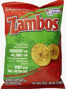 Zambos Tajaditas de Plátano con Chile + Limón y Sal (Plantain Chips Spicy with Chili, Lime and Salt)