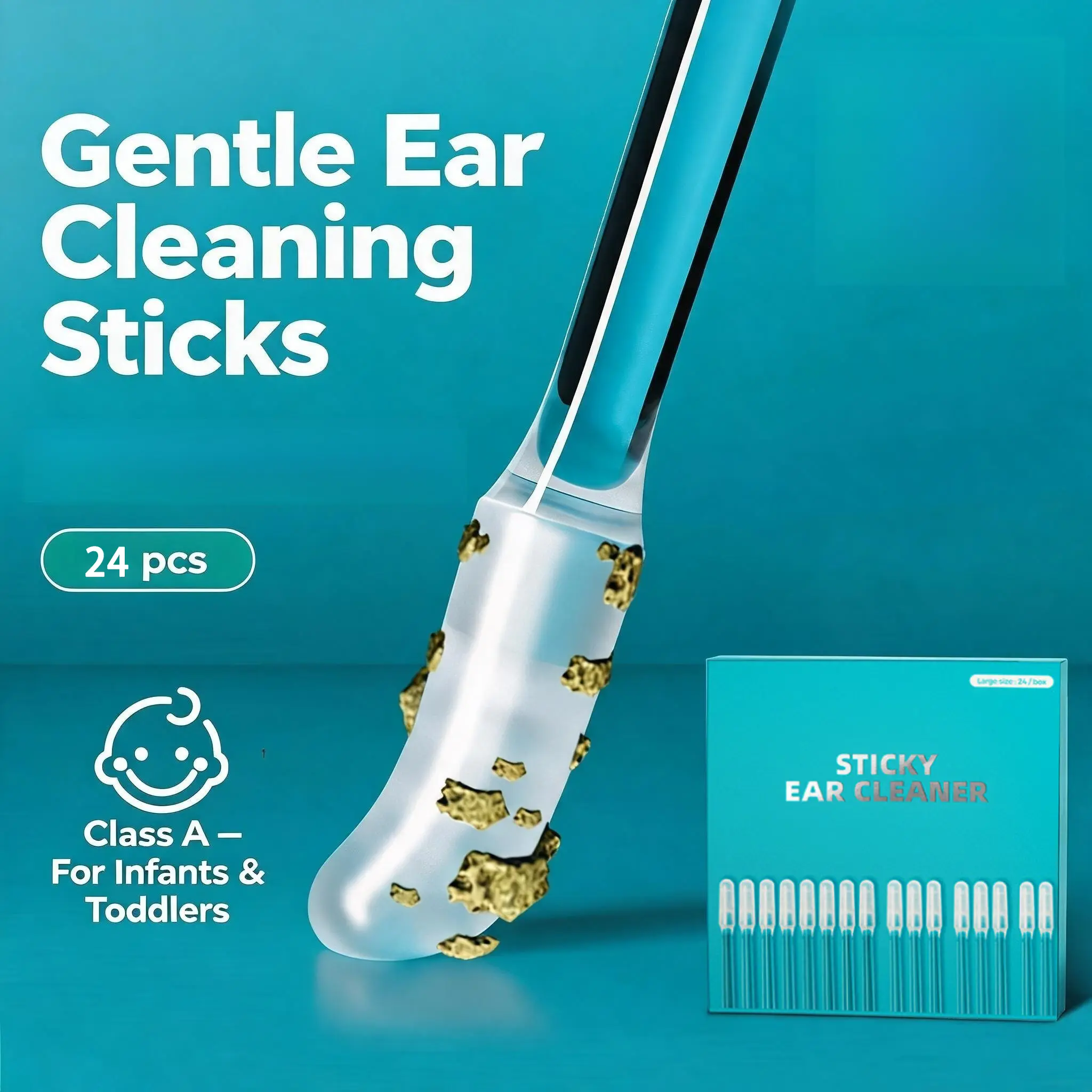 Sticky Ear Cleaning Stick for Adults, Reusable Sticky Ear Cleaner Picks, Removal Adhesive Swabs Gentle Soft Ear Scoop Remover Tool with Dust Cover Packaging (1 Set/24 PCS)