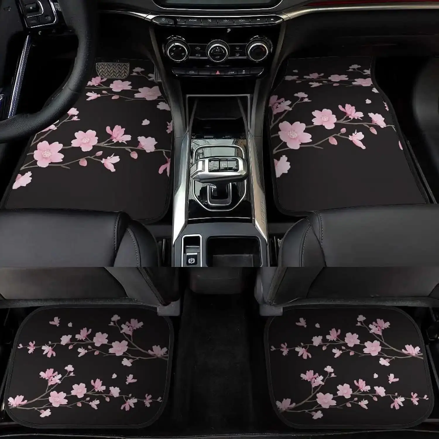 4pcs Japanese Pink Sakura Pattern Car Floor Mats |   Non-Slip, Full Coverage, Polyester, Universal Fit for SUV, Van, Truck, All Weather, Car Interior Additions, Girly Car Accessories