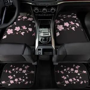 4pcs Japanese Pink Sakura Pattern Car Floor Mats |   Non-Slip, Full Coverage, Polyester, Universal Fit for SUV, Van, Truck, All Weather, Car Interior Additions, Girly Car Accessories