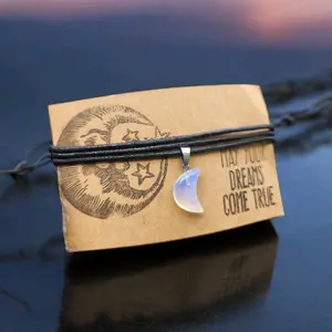 Adjustable Cotton Cord Choker with Opalite Moon Charm for Women