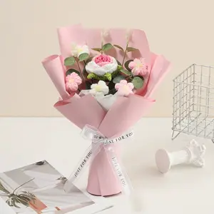 Artificial flowers, Flower arrangements, crochet knitted flower bouquet gift, handmade knitted artificial flower bouquet, artificial roses, gift for wife, girlfriend, or mother, suitable for weddings, birthdays, Valentine's Day, and home decoration