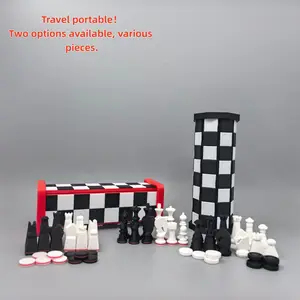 Portable Foldable Chess Board Set, Strategy Board Games, 3D Printed International Chess & Checkers, Home Travel Storage Design, Classic Style