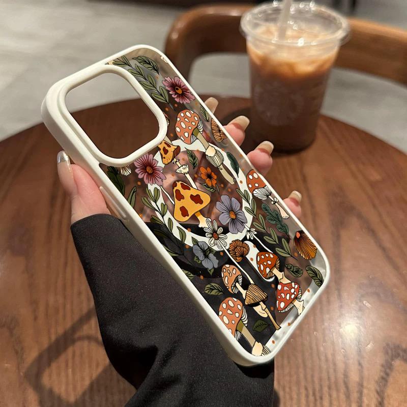 Mushroom & Wildflower Print Phone Case  Add A Touch Of Forest Charm & Playful Warmth To Your Daily Device Featuring Built-In Strong Magnet Ring Blending Smooth Macaron Texture With Secure Magsafe Compatibility For iPhone 17 16 15 14 13 12 11 X XS