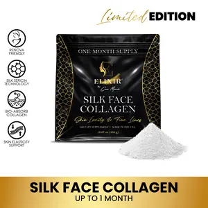 Coco March Silk Face Collagen - Formulated for Face & Neck | Sericin-Activated Ultra Low Molecular Weight Collagen – Supports Skin Elasticity and Smooth Appearance – 14g Protein – 15.87 oz (450g) NO Taste-Dissolves Instantly