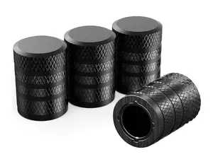4-Piece Black Anodized Aluminum-Plastic Composite Tire Valve Stem Caps with Integrated Plastic Sleeve Corrosion-Resistant Universal Fit for Cars Trucks Motorcycles