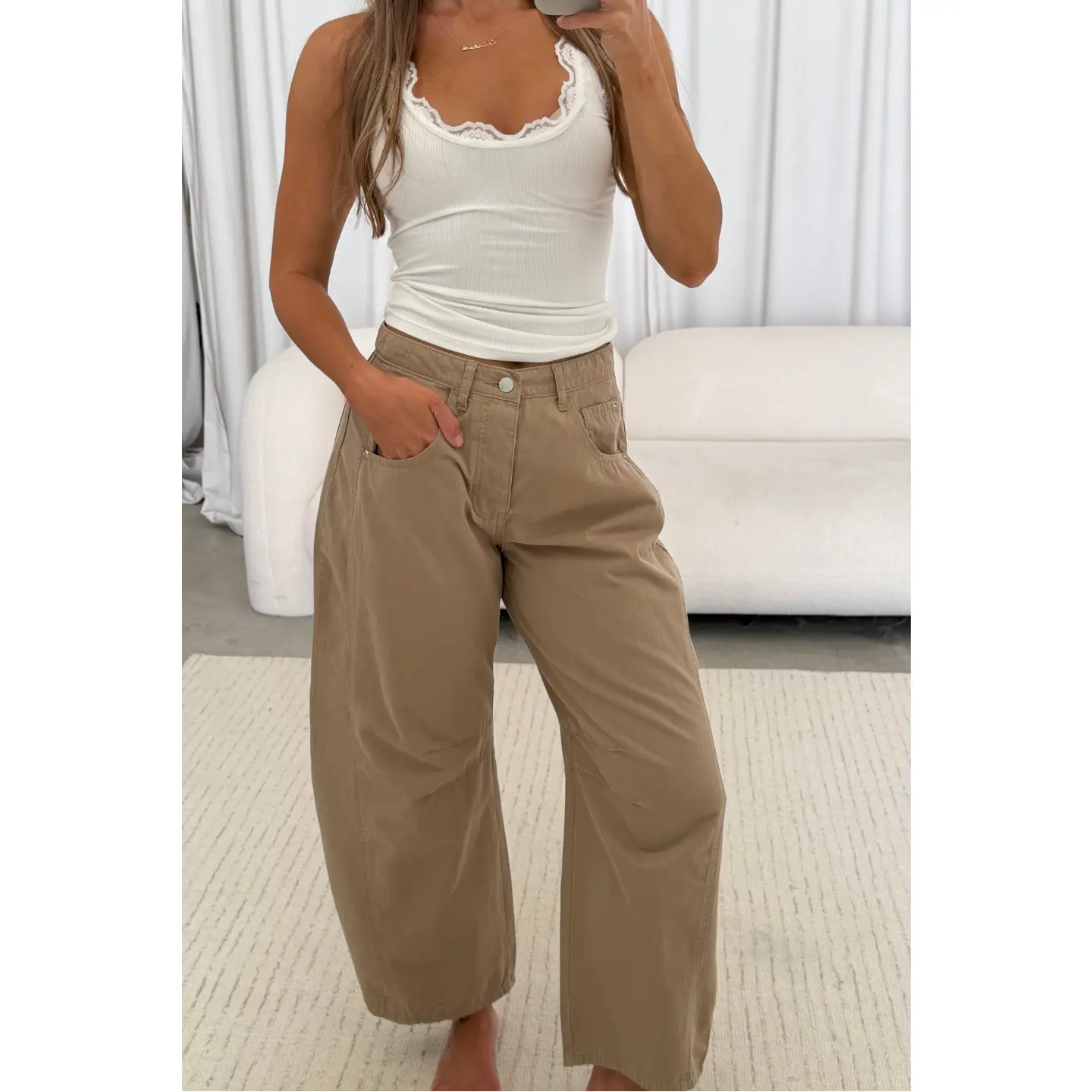 Lance Wide Leg Barrel Pants in Taupe