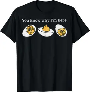 100% Cotton Retro Thanksgiving You Know Why I'm Here Deviled Egg T-Shirt - Unisex-Adults & Kids - Black - Small - Short Sleeve - T-Shirt