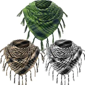 3 Pcs Shemagh Keffiyeh Head Neck Scarf Turban Unisex Arab Plaid Fringe Scarves with Tassel for Outdoor Camping Accessory