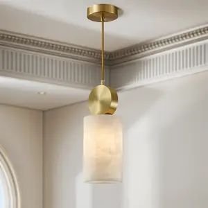 Luxury Spanish Alabaster Chandelier Nordic Linear Design Multi-Room Ready for Kitchen Bedroom Dining Museum-Grade 85% Light Transmission Cylinder Hanging Lamp Indoor Lighting