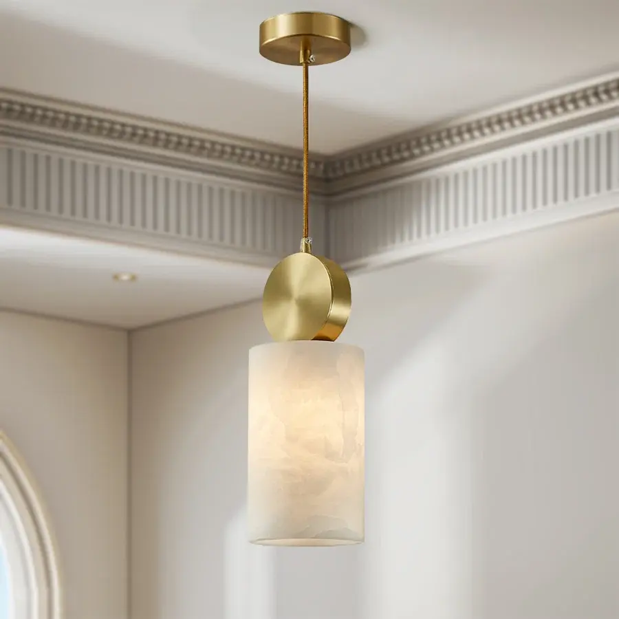 Luxury Spanish Alabaster Chandelier Nordic Linear Design Multi-Room Ready for Kitchen Bedroom Dining Museum-Grade 85% Light Transmission Cylinder Hanging Lamp Indoor Lighting