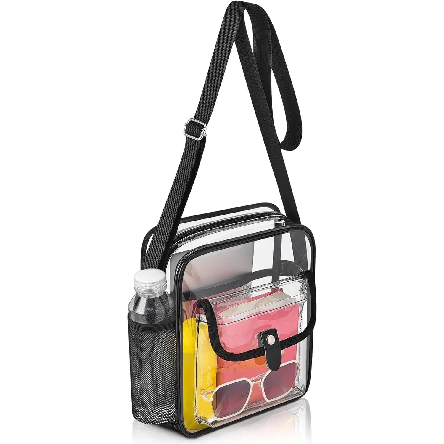Clear Crossbody Bag for Stadium, Concert, Festival &  - Adjustable  Strap & Bottle Holder