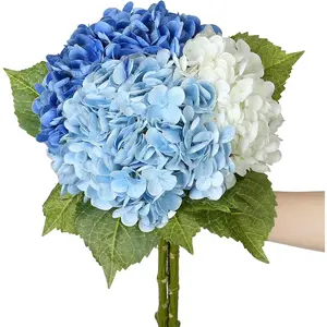 Real Touch Hydrangea Flowers Artificial Faux Blue Hydrangeas  Latex Fake Flower Bouquets for Wedding Centerpieces Home Decor Vase Arrangements